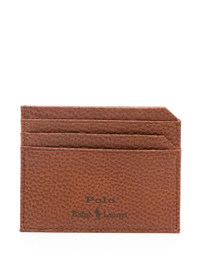 Polo Ralph Lauren Debossed-logo Leather Cardholder In Brown