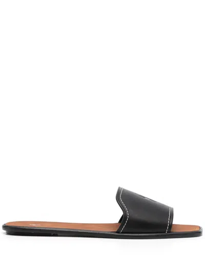 Polo Ralph Lauren Debossed-logo Leather Mules In Schwarz