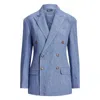 Polo Ralph Lauren Womens Capri Blue Peak-lapel Double-breasted Linen Blazer In Blue
