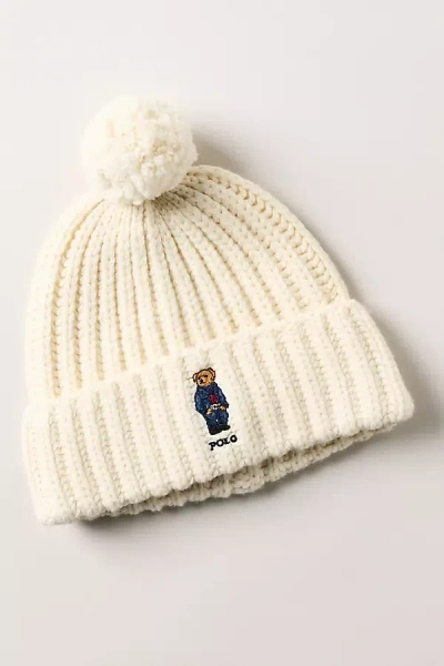 Polo Ralph Lauren Denim Bear Pom Pom Beanie In Neutral