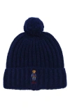 Polo Ralph Lauren Ralph Lauren Pom Pom Denim Bear Beanie In Blue