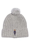 Polo Ralph Lauren Ralph Lauren Pom Pom Denim Bear Beanie In Gray