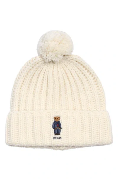 Polo Ralph Lauren Denim Bear Pompom Beanie In White