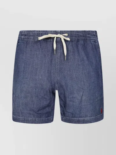 Polo Ralph Lauren Denim Elastic Waistband Back Pockets Shorts In Blue