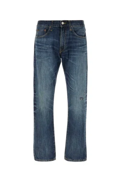 Polo Ralph Lauren Distressed Five-pocket Denim Trousers In Blue