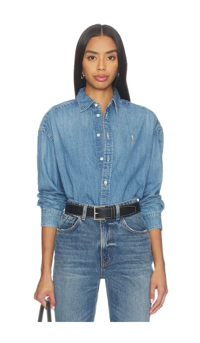 Polo Ralph Lauren Denim Long Sleeve Button Front Shirt In Brown