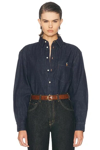Polo Ralph Lauren Denim Long Sleeve Collared Shirt In Blue
