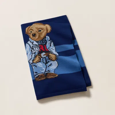 Polo Ralph Lauren Denim Polo Bear Cotton Throw Blanket In Navy In Blue