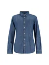 Polo Ralph Lauren Blue Shirt With Classic Collar And Pony Embroidery On The Front In Denim Woman In Blue