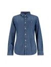 Polo Ralph Lauren Blue Shirt With Classic Collar And Pony Embroidery On The Front In Denim Woman