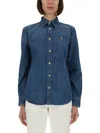 Polo Ralph Lauren Blue Shirt With Classic Collar And Pony Embroidery On The Front In Denim Woman In Blue