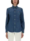 Polo Ralph Lauren Blue Shirt With Classic Collar And Pony Embroidery On The Front In Denim Woman In Blue