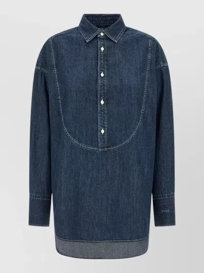 Polo Ralph Lauren Denim Shirt Long Sleeves Buttoned Cuffs Curved Hem In Blue
