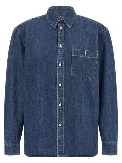 Polo Ralph Lauren Denim Shirt With Logo Embroidery In Blue