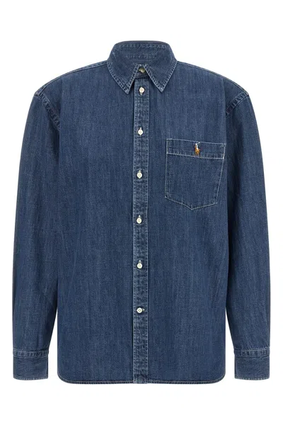 Polo Ralph Lauren Denim Shirt With Logo Embroidery In Blue