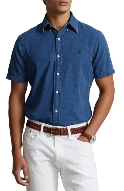 Polo Ralph Lauren Denim Short Sleeve Button-down Shirt In Dark Indigo