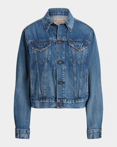 Polo Ralph Lauren Blue Cotton Faded Denim Jacket In Dark Blue