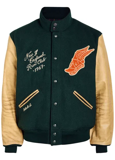 Polo Ralph Lauren Designer-appliquéd Wool-blend Varsity Jacket In Green