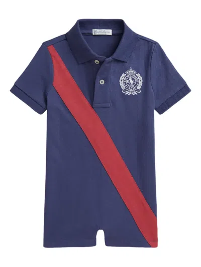 Polo Ralph Lauren Babies' Diagonal-stripe Polo Romper In Blue