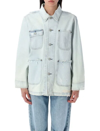 Polo Ralph Lauren Distressed Denim Worker Jacket Pockets In Blue