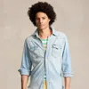 Polo Ralph Lauren Distressed Denim Western Shirt In Blue