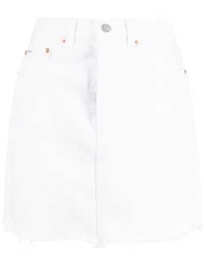 Polo Ralph Lauren Distressed Hem Short Denim Skirt In Weiss