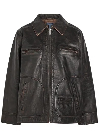 Polo Ralph Lauren Distressed Leather Jacket In Brown