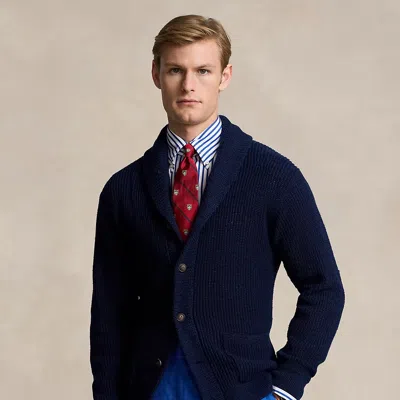 Polo Ralph Lauren Distressed Linen-cotton Shawl Cardigan In Blue
