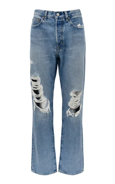 Polo Ralph Lauren Distressed Rigid Denim Straight-leg Jeans In Light Wash