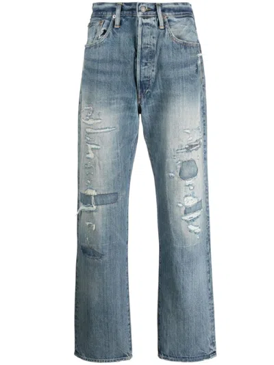 Polo Ralph Lauren Distressed Straight-leg Trousers In Blue