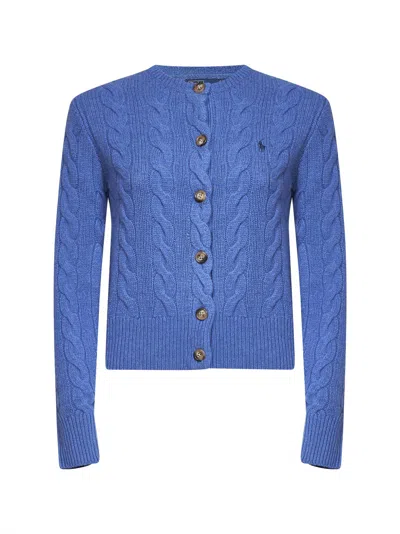 Polo Ralph Lauren Dockside Blue Heather Wool And Cashmere Cable Knit Cardigan