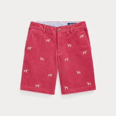 Polo Ralph Lauren Kids' Dog-embroidered Stretch Corduroy Short In Nantucket Red