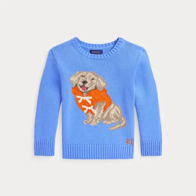Polo Ralph Lauren Kids' Dog-intarsia Cotton Sweater In Harbor Island Blue