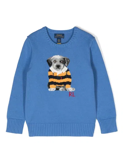 Polo Ralph Lauren Kids' Dog Intarsia-knit Cotton Jumper In Blue