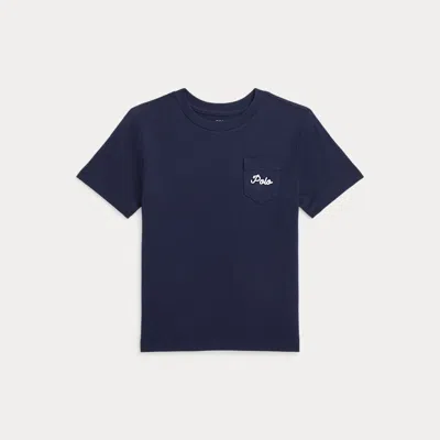 Polo Ralph Lauren Kids' Dog-print Cotton Jersey Pocket Tee In Refined Navy
