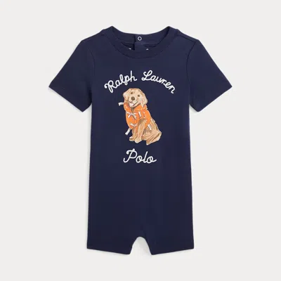 Polo Ralph Lauren Babies' Dog-print Cotton Jersey Shortall In Refined Navy