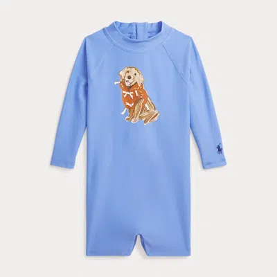 Polo Ralph Lauren Babies' Dog-print Rash Guard Shortall In Harbor Island Blue
