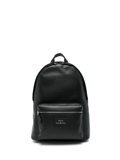 Polo Ralph Lauren Large Dome-shaped Backpack In Smooth Leather In Black