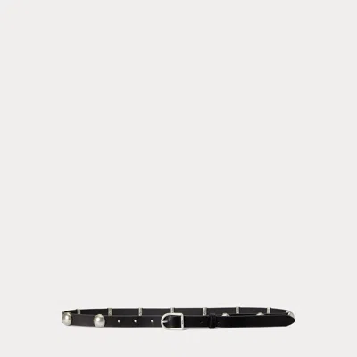 Polo Ralph Lauren Dome-studded Leather Belt In Black/silver