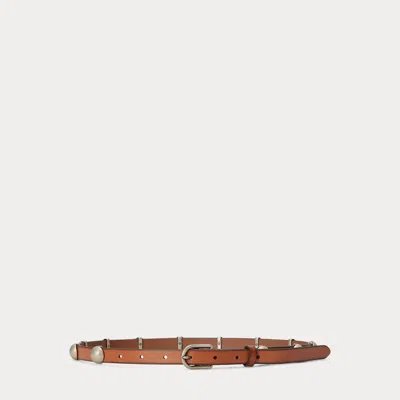 Polo Ralph Lauren Dome-studded Leather Belt In Cuoio/silver