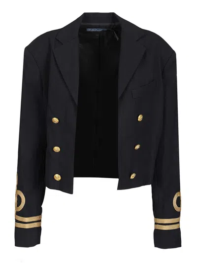 Polo Ralph Lauren Double-breasted Cropped Wool Jacket Coats Blue In Multi