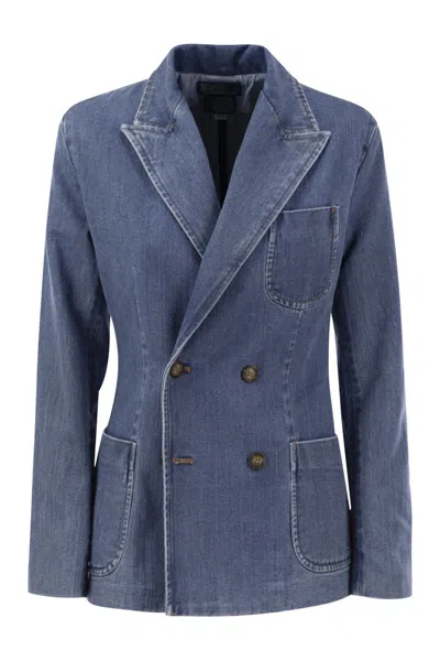 Polo Ralph Lauren Double-breasted Denim Blazer For Women In Navy