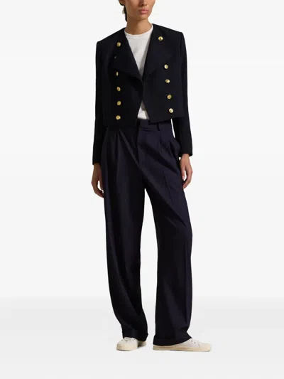 Polo Ralph Lauren Double-breasted Gold-button Cropped Jacket In Black