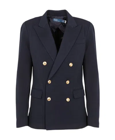 Polo Ralph Lauren Double-breasted Knitted Blazer In Black