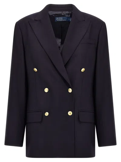 Polo Ralph Lauren Womens Wool Suit Separate Double-breasted Blazer In Blue