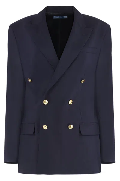 Polo Ralph Lauren Double-breasted Stretch-wool Blazer In Navy