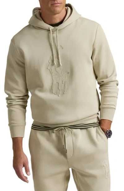 Polo Ralph Lauren Double Knit Cotton Blend Pullover Hoodie In Classic Stone