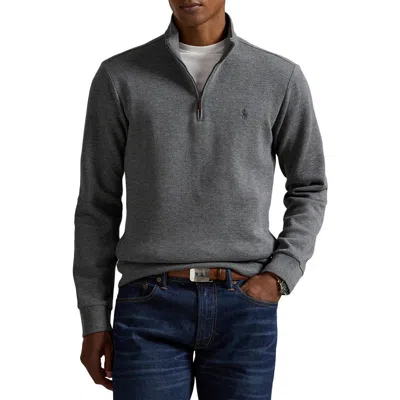 Polo Ralph Lauren Double-knit Cotton Piqué Quarter Zip Pullover In Gray
