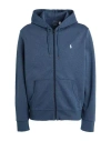 Polo Ralph Lauren Double-knit Full-zip Hoodie Man Sweatshirt Slate Blue Size L Cotton, Recycled Poly