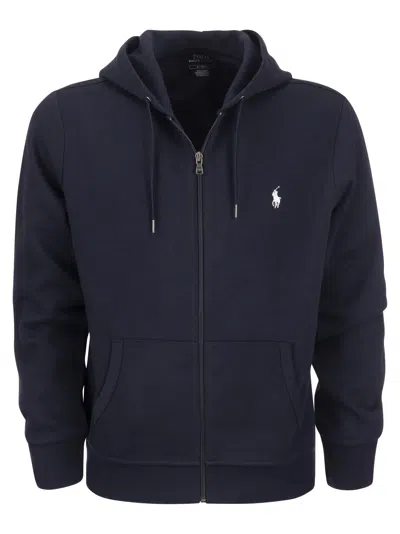 Polo Ralph Lauren Double Knit Hoodie In Blue